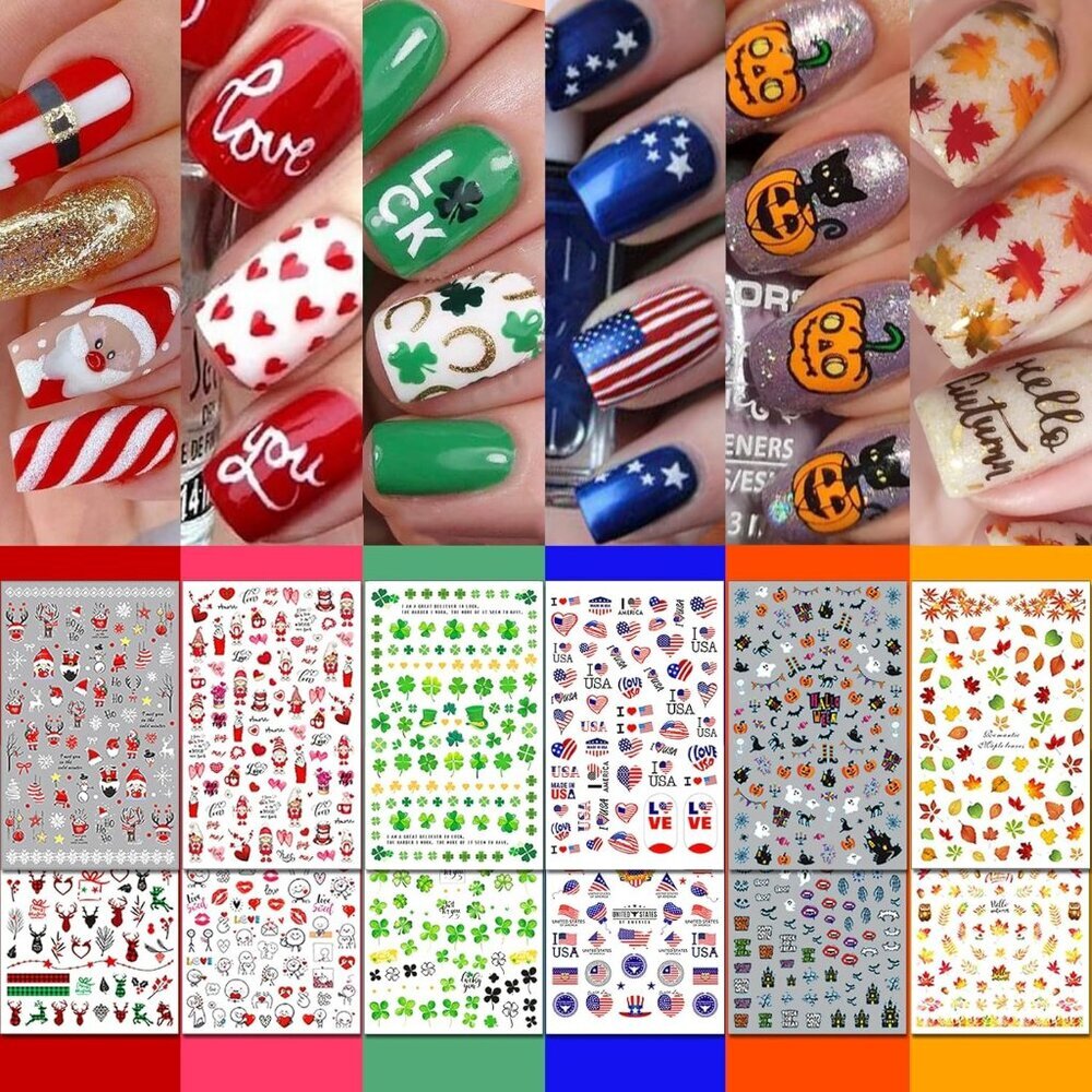 30 Sheets All Holiday Nail Art Stickers, Variety Pack Seasonal Nail Decals for A